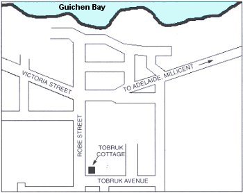 A map showing the where-abouts of Tobruk Cottage in Robe, SA.